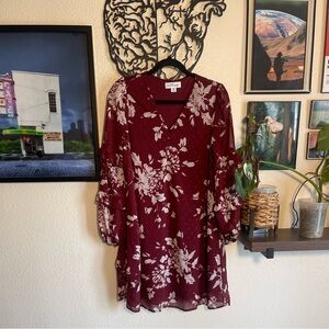 Jaw Dropping Shimmery Chiffon Deep Red Sexy Lady’s Dress